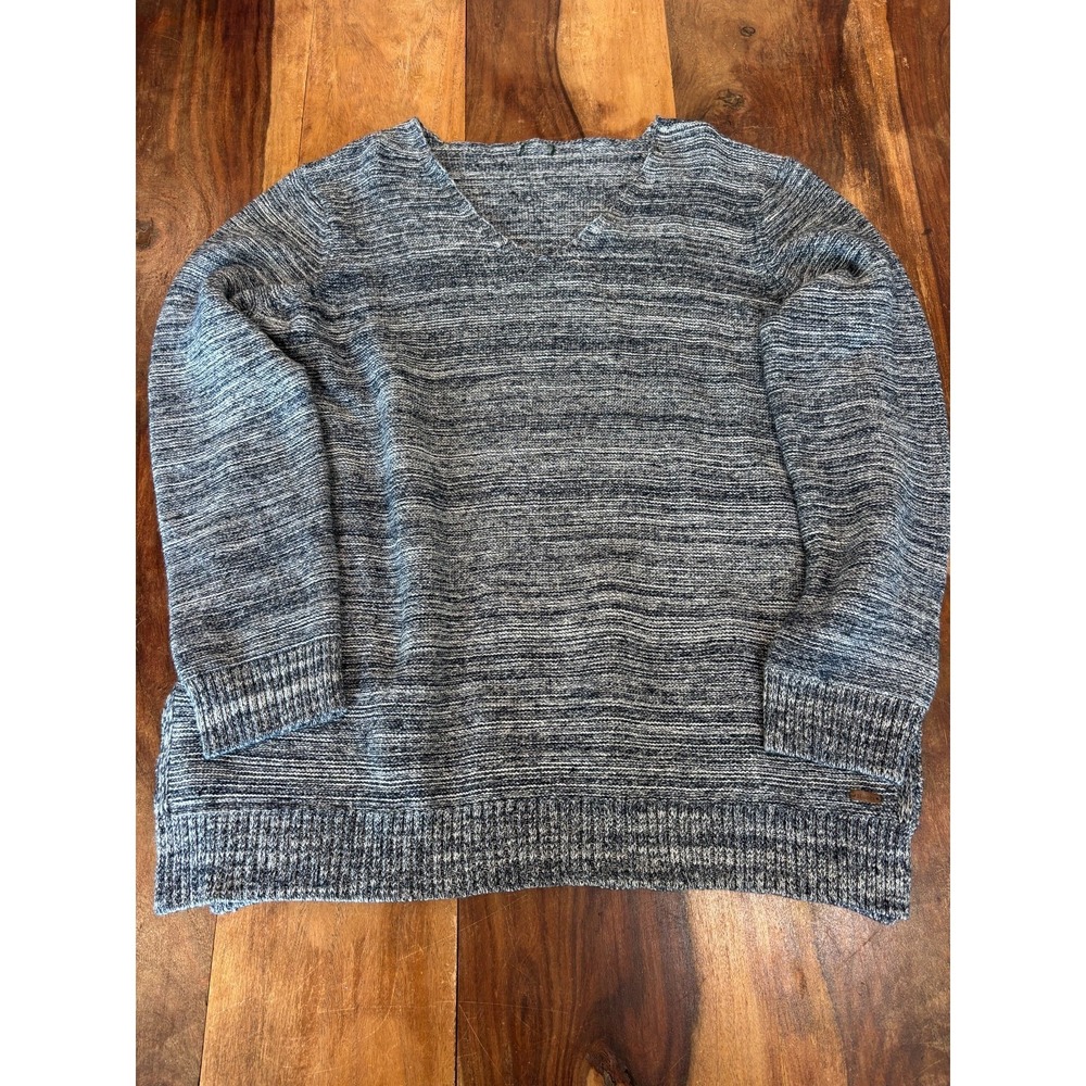 Roots Canada Marled Knit Sweater V Neck Lightweight Grey cotton womens' Size XL